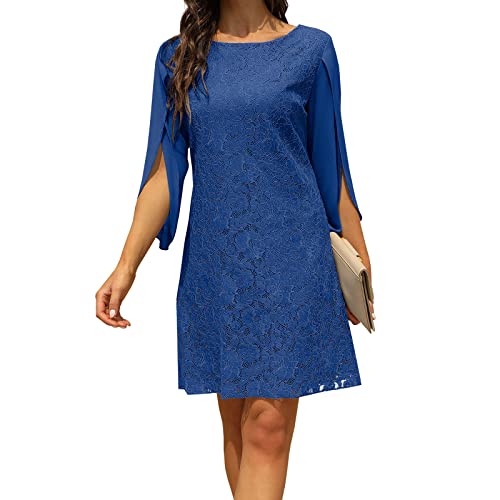 COOAN Damen Cocktail Elegant Spitze Lose Kleider für Abend Party Hochzeit Gäste Ballkleid, dunkelblau, Mittel von COOAN