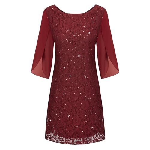COOAN Damen Formales Festliche Kleid Hochzeitsgäste Kleider Cocktail Spitze Pailletten Evening von COOAN