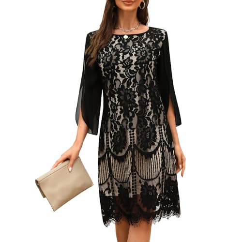 COOAN Damen Formales Festliche Kleid Hochzeitsgäste Kleider Cocktail Spitze Pailletten Evening von COOAN