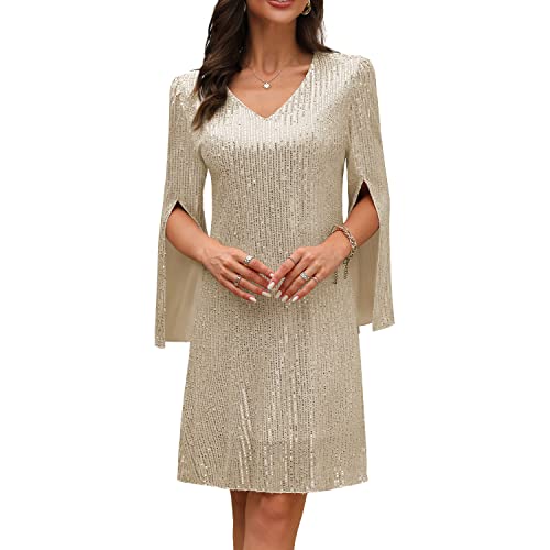 COOAN Damen Formales Festliche Kleid Hochzeitsgäste Kleider Cocktail Spitze Pailletten Evening von COOAN