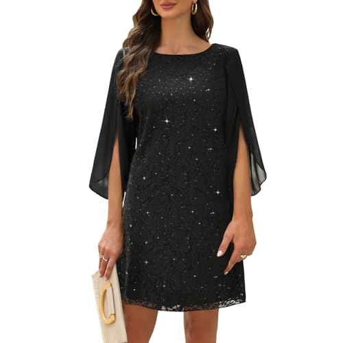 COOAN Damen Formales Festliche Kleid Hochzeitsgäste Kleider Cocktail Spitze Pailletten Evening von COOAN