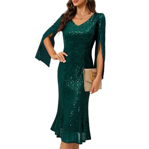 COOAN Pailletten Cocktail Formal Kleider für Frauen,Hochzeiten Gast Abend Party Kleider Slim Midi Fishtail Kleid von COOAN
