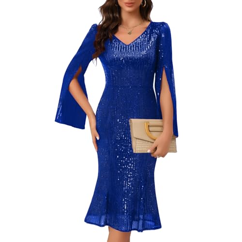 COOAN Pailletten Cocktail Formal Kleider für Frauen,Hochzeiten Gast Abend Party Kleider Slim Midi Fishtail Kleid von COOAN