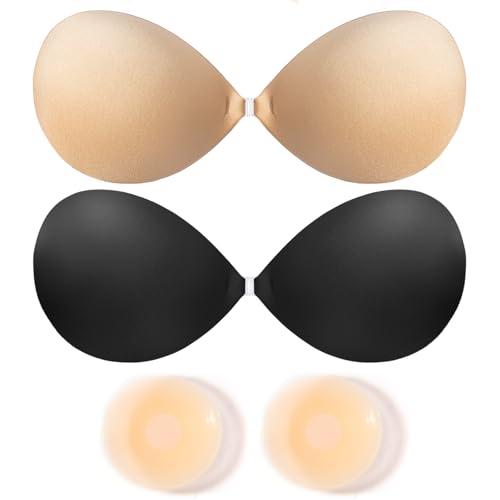 COODAM Klebe BH Push up - Trägerlos Unsichtbarer Klebebh Silikon BH Selbstklebend Adhesive Sticky Bra für Rückenfreies Kleid und Brautkleid 2 Stück Wiederverwendbare (B) von COODAM