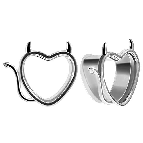 COOEAR 1 Paar Ohrtunnel Flesh Plugs Heart Style Gauges Silber Damen Herren Tragen Dämon Expander 8mm bis 25mm. von COOEAR