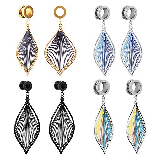 COOEAR elegante ohr messgeräte blätter baumeln tunnel frauen piercing stecker ohrringe 4 farben für wählen größe 2g (6mm) bis 1 zoll (25mm) von COOEAR