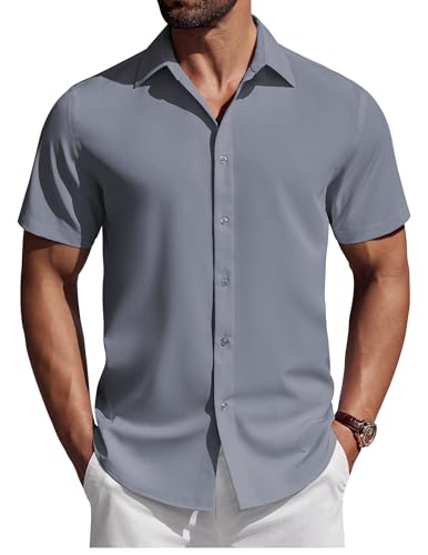 COOFANDY Hemd Herren Kurzarm Sommerhemd Einfarbig Freizeithemd Button Down Businesshemd Bügelleichte Büro Hemd Urlaubshemd Dunkelgrau 3XL von COOFANDY