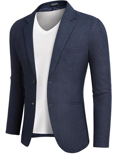 COOFANDY Blazer Herren Sportlich Sakko Männer Regular Fit Anzugjacke Casual Sportsakko mit 2 Knöpfe Dunkelblau L von COOFANDY