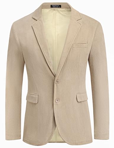 COOFADNY Herren-Blazer aus Kord, klassische Passform, zwei Knöpfe, Spoat-Mantel, modische Blazer mit gekerbtem Revers, Beige, XX-Large von COOFANDY