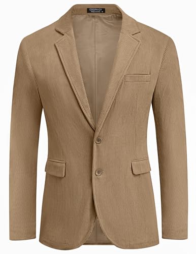 COOFADNY Herren-Blazer aus Kord, klassische Passform, zwei Knöpfe, Spoat-Mantel, modische Blazer mit gekerbtem Revers, Kaffee, XL von COOFANDY