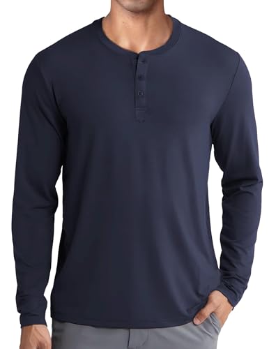 COOFADNY Longsleeve Herren Shirt Langarm Henley Shirt Langärmelig Pullover Oberteile Unterhemd Regular Fit Henley-Hemd Button Up Navy Blau M von COOFANDY