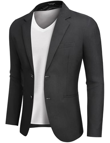 COOFADNY Sakko Herren Business Anzugjacke Sportlich Regular Fit Männer Blazer für Hochzeit Party 2 Knöpfe Schwarz L von COOFANDY