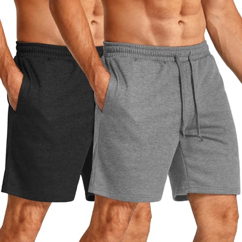 COOFANDY 2 Pack Sporthose Herren Kurz Hosen Stretch Sommershorts mit Gummizug Atmungsaktiv Laufhose Basic Gym Shorts mit Taschen Hellgrau/Schwarz L von COOFANDY