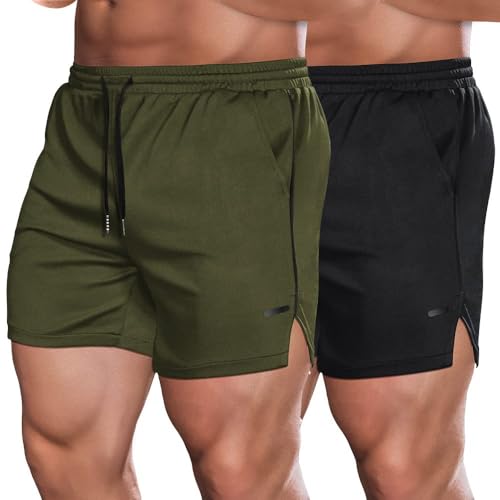 COOFANDY 2er Pack Herren Gym Shorts Sport Schnell Trocknende Running Shorts Fitness Training Kurze Hose Army Green/Black XXL von COOFANDY