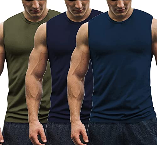 COOFANDY 3er Pack Herren Unterhemden Gym Tank Top Workout Bodybuilding Trainingsshirt Muskelshirt Armeegrün/Marineblau/Blau M von COOFANDY