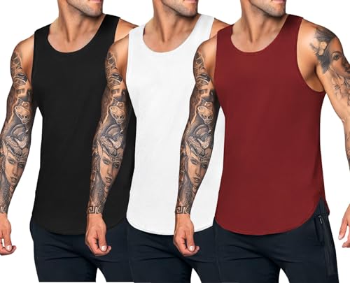 COOFANDY Herren Tanktops 3er Pack Unterhemden Herren Sport Oversized Achselshirts Ärmellose Bodybuilding Tank Top Schnelltrocknendes Rotwein/Schwarz/Weiß S von COOFANDY