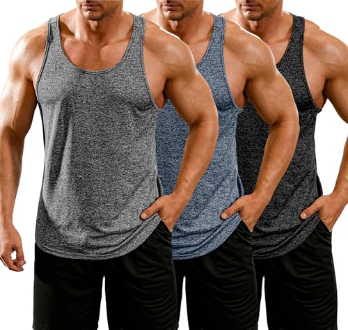 COOFANDY 3er Pack Sport Ärmellose Tank Tops Herren Tank Top Bodybuilding Achselshirt Tank Top für Training Schwarz/Dunkelblau/Grau S von COOFANDY