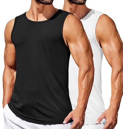 COOFANDY Achselshirts Herren 2er Training Tank Top Herren Gym Bodybuilding Muskelshirts Sommer Schwarz/Weiß (2 Stück) S von COOFANDY