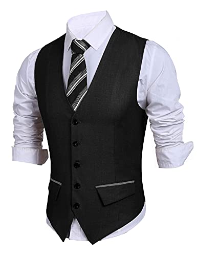 COOFANDY Anzug Weste Business Knopfleiste Dress Freizeit V Ausschnitt für Männer Schwarz M von COOFANDY