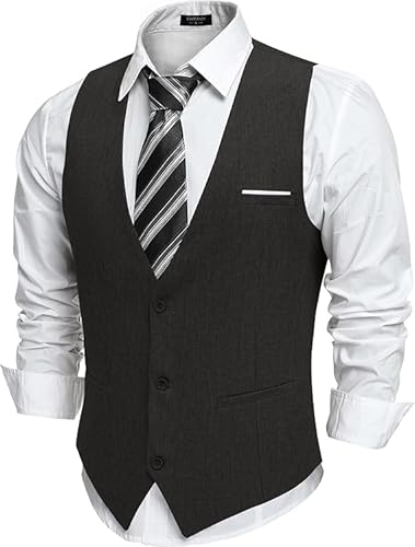 COOFANDY Anzug Weste Herren Anzugweste mit Taschen Gilet V-Ausschnitt Hochzeitsweste Suit Vest Business Weste Formelle Smoking Anzugweste Frackweste Elegant Schwarz S von COOFANDY