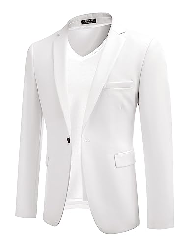 COOFANDY Anzugjacke Herren Regular Fit Sakko Anzugjacke Blazer Anzug Sakko EIN Knopf Blazer für Business Hochzeit Weiss 3XL von COOFANDY