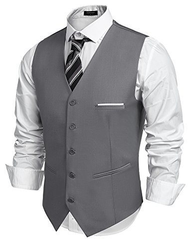 COOFANDY Anzugweste für Herren V-Ausschnitt Formelle Einfarbige Weste Elegant Anzugwesten Hochzeit Business Westen mit Taschen Grau M von COOFANDY