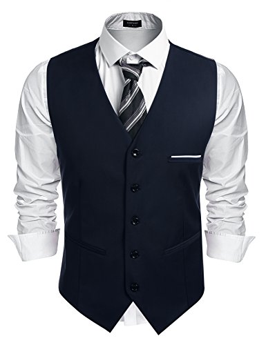 COOFANDY Anzugweste für Herren V-Ausschnitt Slim fit Modern HerrenWeste Einfarbig Formale Hochzeit Party Elegant Weste Navy M von COOFANDY