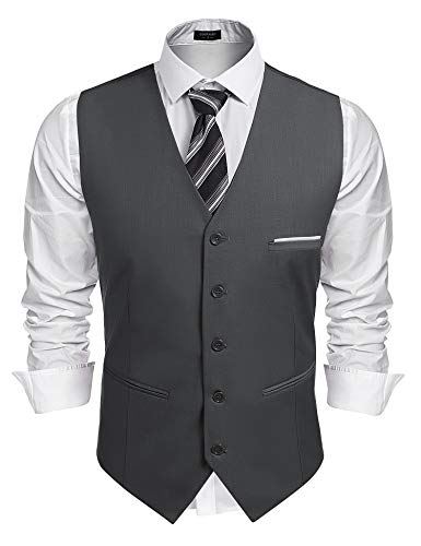 COOFANDY Anzugwesten Herren Weste V-Ausschnitt Elegant Casual Hochzeit Smoking Anzug Weste Slim fit Herrenwesten (Dunkel grau XXXL) von COOFANDY