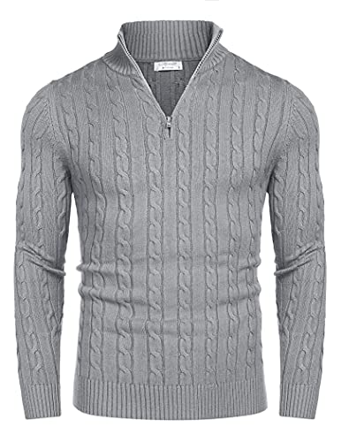 COOFANDY Basic Half Zip Strickpullover Herren Langarm Pullover Stehkragen Swestershirt Slim Fit Rollkragenpulli Einfarbig Pulli Grau M COOFANDY Basic Half Zip Strickpullover Herren Langarm Pullover Stehkragen Swestershirt Slim Fit Rollkragenpulli Einfarbig Pulli Grau M von COOFANDY