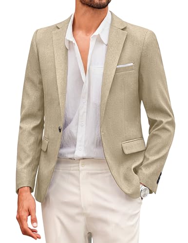 COOFANDY Herren Sportlich Sakko Freizeit Blazer Regular Fit Sommer Anzugjacke 1 Knopf Jackett Khakifarbe L von COOFANDY