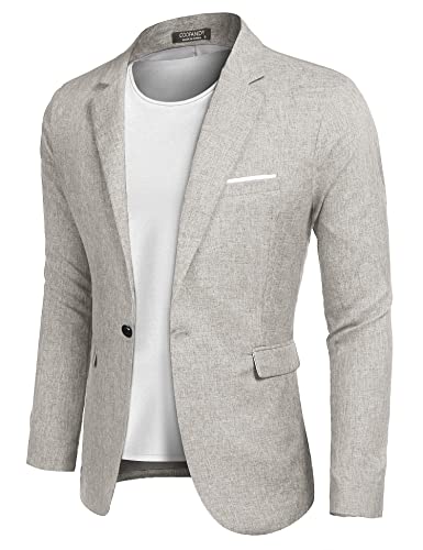 COOFANDY Blazer Herren Regular Fit Sakko Herren Sportlich Modern Leinen Anzugjacke Freizeit Sakkos Hellgrau XL von COOFANDY