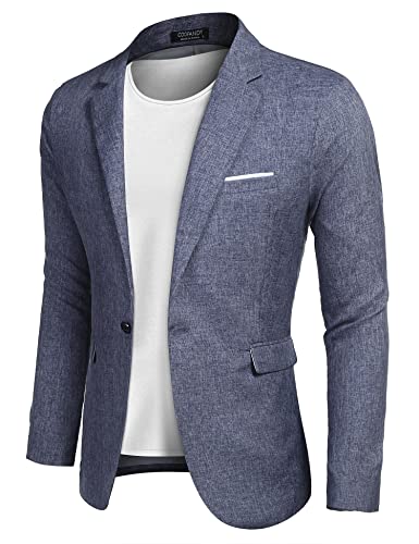 COOFANDY Blazer Herren Regular Fit Sakko Herren Sportlich Sportsakko Modern Leinen Anzugjacke Freizeit Sportsakko Basic Blau XL von COOFANDY