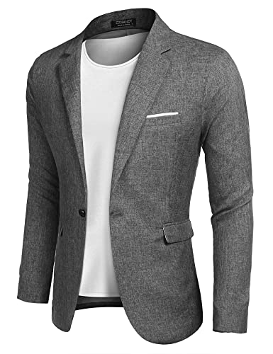 COOFANDY Blazer Herren Slim Fit Sakko Herren Modern Leinen Sportlich Anzugjacke Freizeit Sakkos Comfort Fit Grau L von COOFANDY