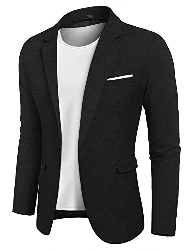 COOFANDY Blazer Herren Slim Fit Sakko Herren Sportsakko Leinen Sportlich Anzugjacke Freizeit Sakkos Schwarz M von COOFANDY