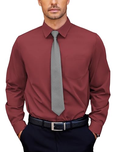 COOFANDY Business Hemd Herren Anzugshemd Herrenhemden Langarm Regular Fit Stretch Hemd Männer Oberhemden Bügelfreie Hemden Dress Mit Brusttasche Weinrot XXXL von COOFANDY
