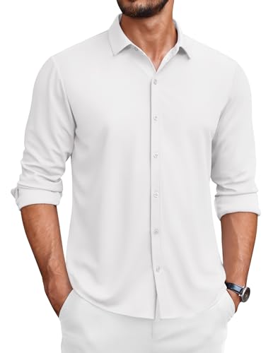 COOFANDY Business Hemd Herren Langarm Modern Fit Freizeithemd Sommerhemd Anzug Weiß XXL von COOFANDY