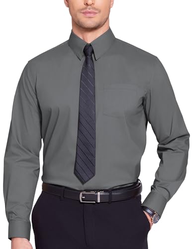 COOFANDY Business Hemd Herren Hemd Langarm Herrenhemden Anzug Hemd Hochzeitshemd Langarmhemd Businesshemd Freizeithemd Hemd mit Taschen Dunkelgrau L von COOFANDY