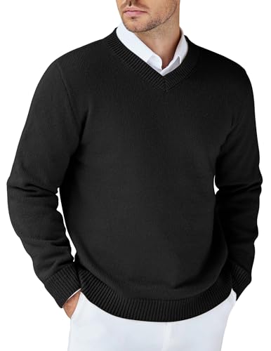 COOFANDY Business Pullover Herren V Ausschnitt Strickpullover Herrenpullover Regular Fit Pullover Sweater Pulli Schwarz L von COOFANDY