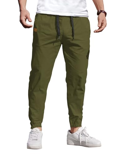 COOFANDY Cargo Hosen Herren aus Baumwolle Jogginghose Baggy Outdoorhose Chino Hose Herren Freizeithose Regular Fit Schlupfhose mit Taschen Armeegrün XXL von COOFANDY