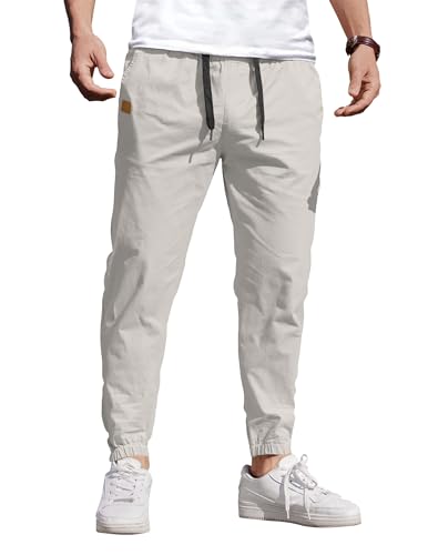 COOFANDY Cargohose Herren Baumwolle mit Taschen Jogginghose Chino Hose mit Kordelzug Stoffhose Männer Outdoor Freizeithose Schlupfhose mit Taschen Regular Fit Hellgrau XL von COOFANDY