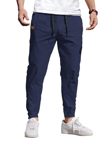 COOFANDY Cargohose Herren Chino Hose Baggy Jogginghose mit Kordelzug Sweatpants Stoffhose Cargo Hose Sommer Hosen Schlupfhose Slim Fit Navyblau XXL von COOFANDY