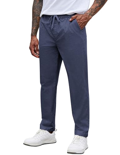 COOFANDY Chino Hose Herren Hosen mit Gummibund Schlupfhose Stoffhose Einfarbig Freizeithosen Lässige Hose Herrenhose Lange Hosen Elastische Taille Navy Blau M von COOFANDY