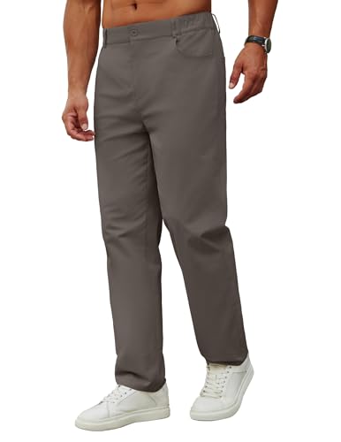 COOFANDY Chino Hose Herren Regular Fit Freizeithose Stoffhose Leichte Sommerhose Baumwolle Golfhose Herrenhosen Elastische Taille mit Taschen Leichte Sommerhose Dunkelgrau XXL von COOFANDY