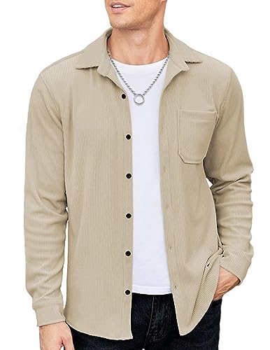 COOFANDY Cordhemd Herren Hemd Langarm Hemdjacke Cordjacke Langarmhemd Regular Fit Freizeithemd Winterhemd Lightweight Business Coat Top Männer Jacke Hell Kaffee L von COOFANDY