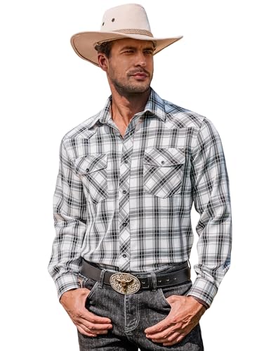 COOFANDY Kariertes Hemd Herren Cowboy Herrenhemd Langarm Western Freizeithemden Arbeitshemd Karierte Schwarz M von COOFANDY