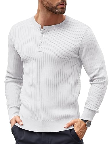 COOFANDY Herren Pullover mit Knopfleiste Männer Strickpullover Henley Langarmshirt Winterpullover Herren Pulli Strickpulli Weiß 3XL COOFANDY Herren Pullover mit Knopfleiste Männer Strickpullover Henley Langarmshirt Winterpullover Herren Pulli Strickpulli Weiß 3XL von COOFANDY