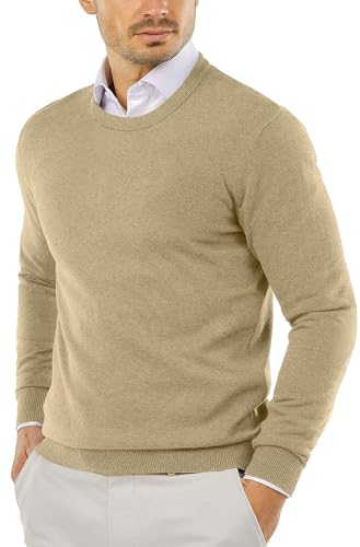 COOFANDY Elegante Pullover Herren Rundhals Strickpullover Slim Fit Herren Sweater Business Winterpullover Khaki S von COOFANDY