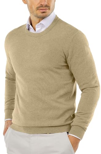 COOFANDY Herren Pullover Rundhals Feinstrick Strickpullover Slim Fit Herren Sweater Business Winterpullover Männer Khaki1 XL von COOFANDY