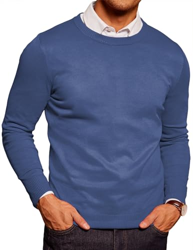 COOFANDY Feinstrick Pullover Herren mit Rundhals Leichter Business Sweater Dünn Strickpullover Pulli Winterpullover Navyblau M von COOFANDY