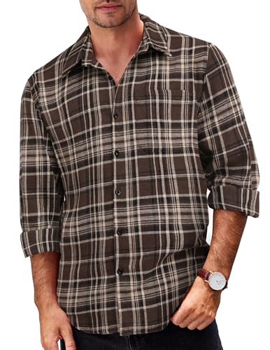 COOFANDY Flanellhemd Herren Hemd Langarm Kariertes Freizeithemd Holzfällerhemd Karo Baumfäller Hemd Männer Braun Weiß Schwarz S von COOFANDY